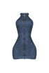 Denim Washed Halter Zip Up Mini Dress